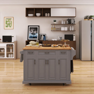 54.10" Kitchen Island With Drop Leaf,4 Doors and 3 Drawers