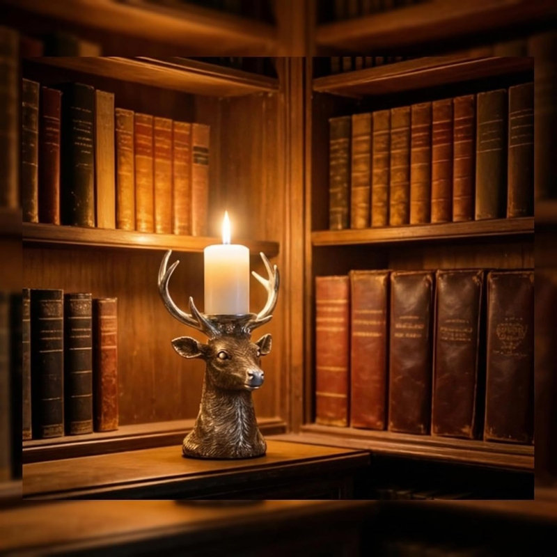 Polyester Resin Deer Statue Candle Holder Christmas Reindeer Statue, 9 Inches, Antique Silver Home Decor Crafts, Vintage Silver Deer Candlestick, Suitable For Christmas Decorations, Holiday Wedding
