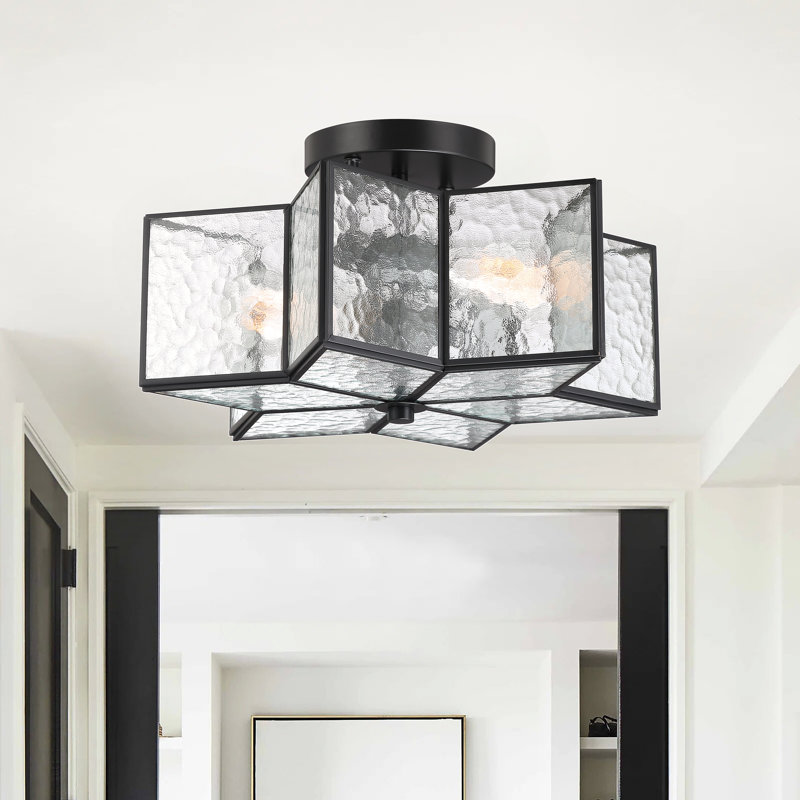 Aireen 2 - Light 41cm Unique/Statement Star Semi Flush Mount Light, Black