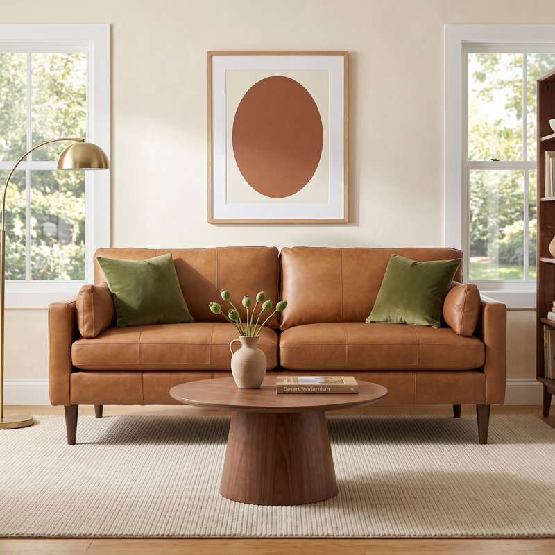 Viveros 81" Leather Sofa, Dark Walnut, Brown Genuine Leather