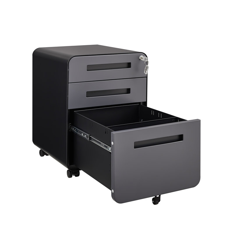 Classeur mobile arrondi à 3 tiroirs avec serrure - Classeur à roulettes anti-basculement pour bureau à domicile