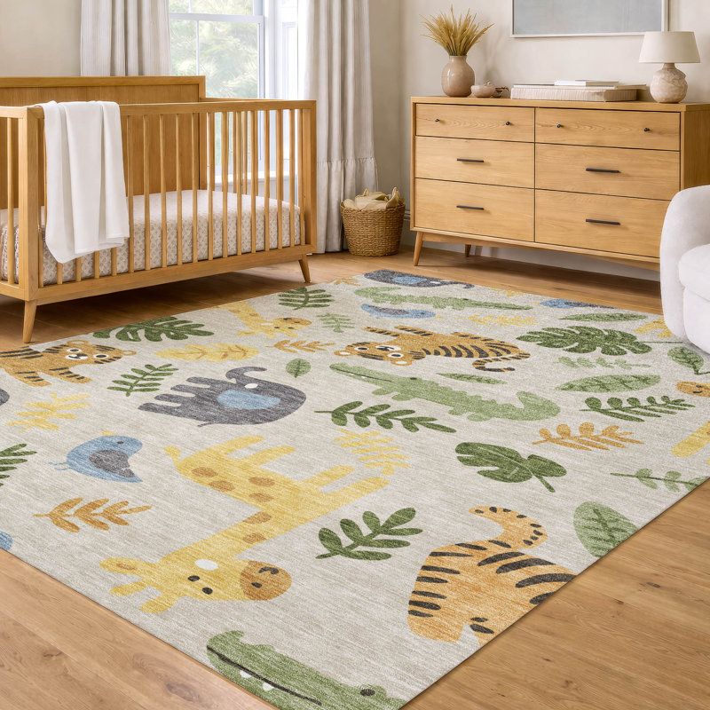 Machine Washable Indoor/Outdoor Chantille ACN2578 Kids Rug, Beige, 5' x 7'6"