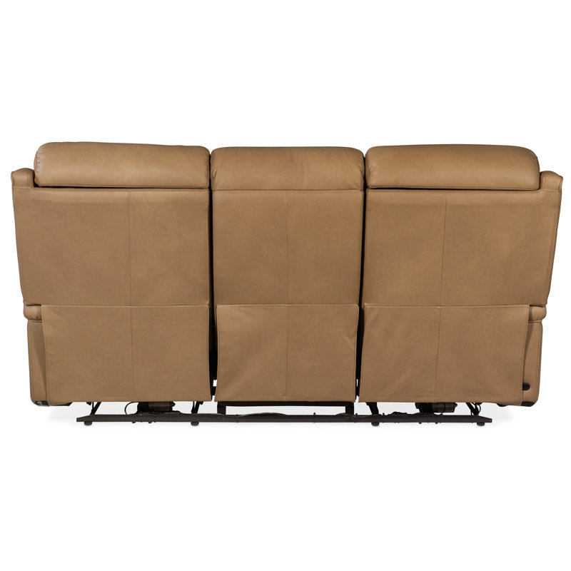 Sahara Sand Leather Power Reclining Sofa with Nailhead Trim