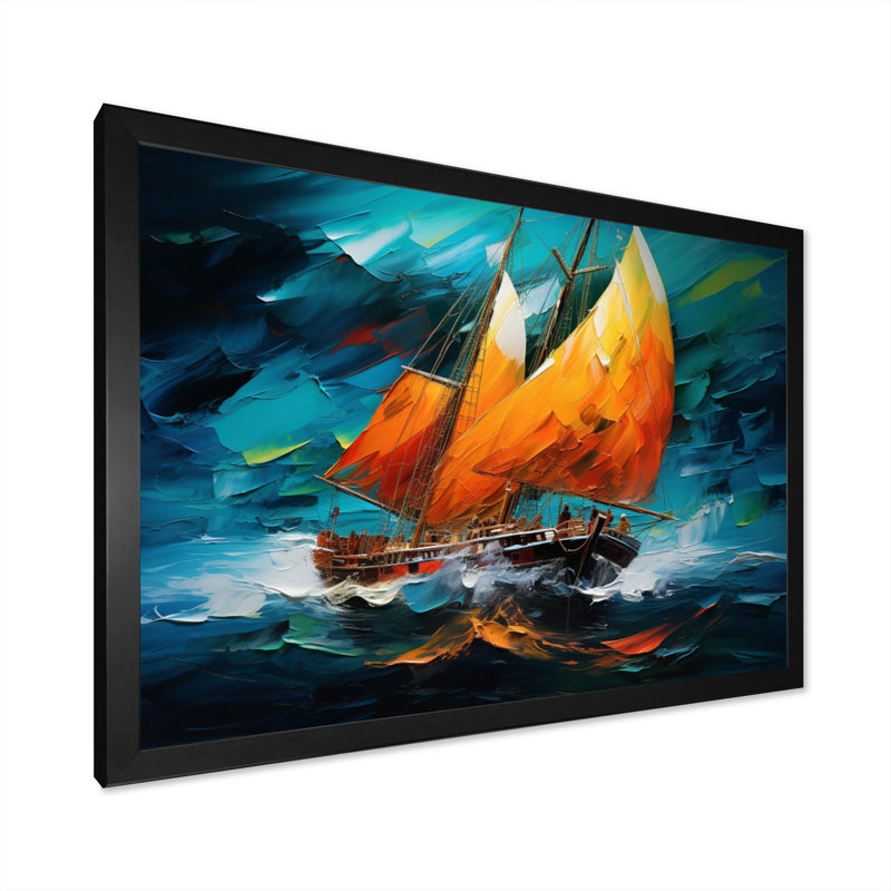 Bateau fusion maritime - impression, H 24 po x l 32 po x P 1 po, Cadre simple noir