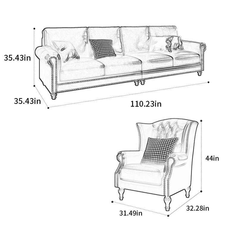 American retro simple straight row sofa