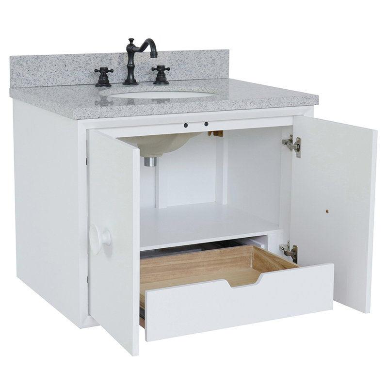 Crumley 31'' Single Bathroom Vanity with Top, White/Gray Granite