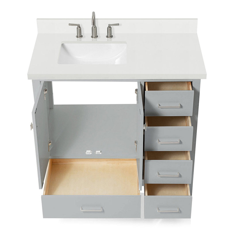 Ensemble de meuble-lavabo simple 43 po Cambridge, Gris, Forme rectangulaire, Gauche
