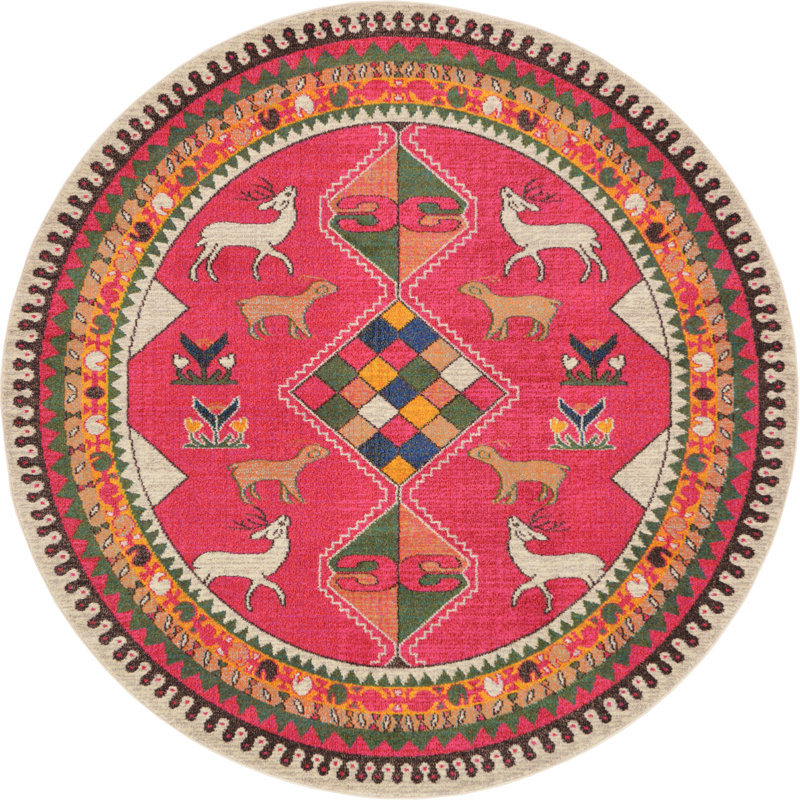 Lonniet Washable Geometric Indoor Rug, Round 8'