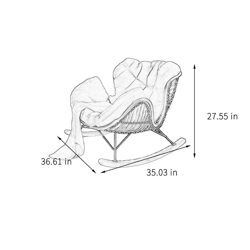 Chaise berçante élégante pour le balcon, Blanc cassé, Noir / brun