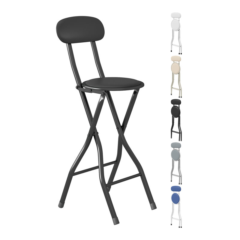 Upholstered Counter Stool with Metal Frame, Black