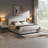 Queen Bed w/Storage, Beige Chenille
