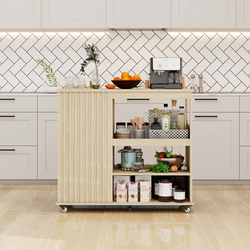 Bar Cart Storage Kitchen Island with Drawer Wine Rack,Lockable Casters, Solid + Manufactured Wood