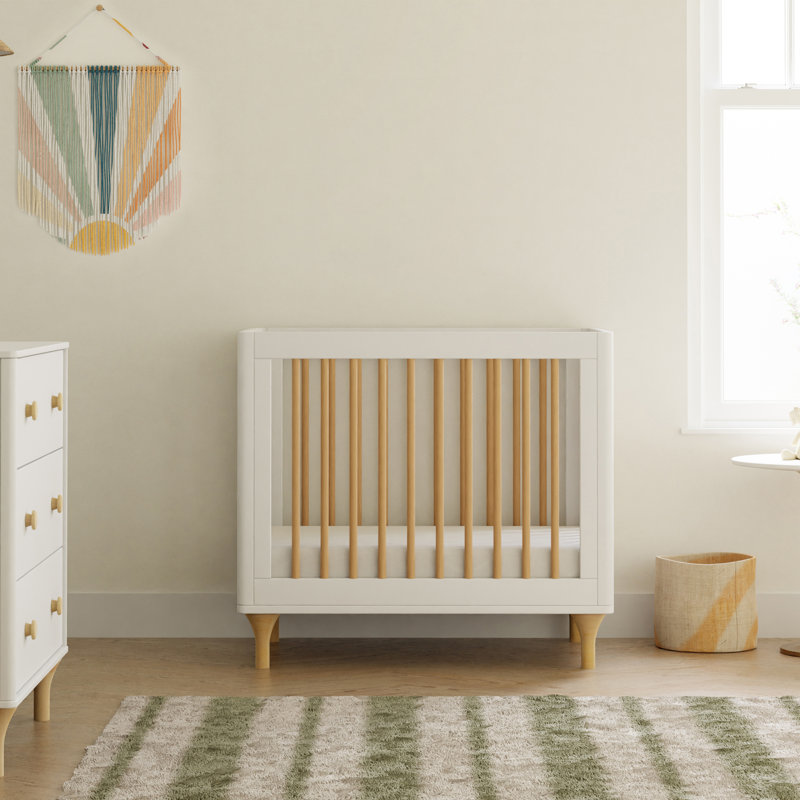 White and Natural Pine 4-in-1 Convertible Mini Crib