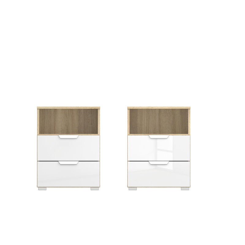 Aditio 2 Drawer Bedside Table, Oak sonoma/High-gloss white