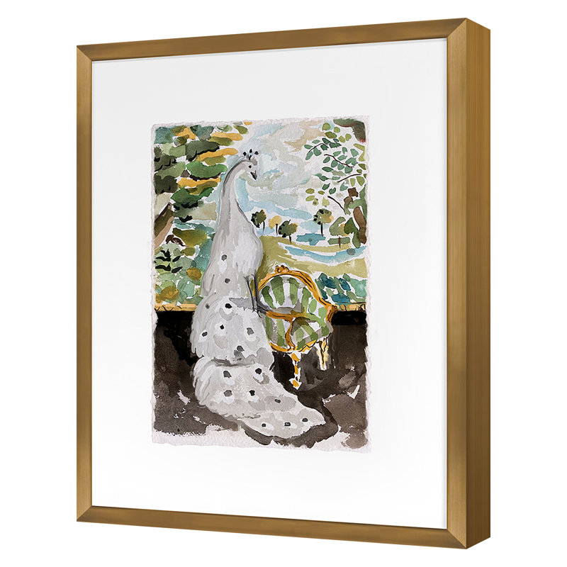 Peacock Verdure Print by Dana Gibson, 40" H x 32" W x 0.75" D, Gold