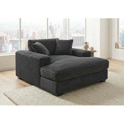 Modern 53.65" W Striped Corduroy Comfy Chaise Lounger With Wide Arms by Mercer41