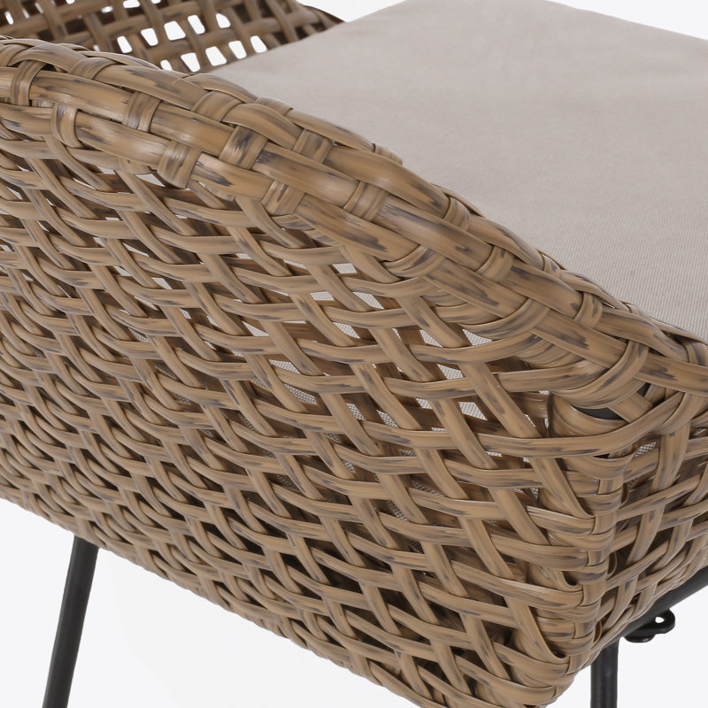 Tabouret de bar 29,25 po en osier et fer à dossier bas brun clair avec ensemble beige (ensemble de 2)