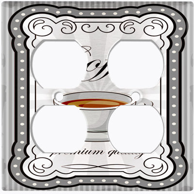 Coffee Cup Gray Frame Premium Quality Patterned 2 - Gang Duplex Outlet Standard Wall Plate