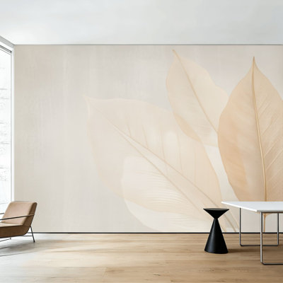 Papier peint adhésif beige à motif de feuilles botaniques blanches neutres H 100 po x l 144 po amovible en PVC adhésif mural pour chambre à coucher, bureau à domicile