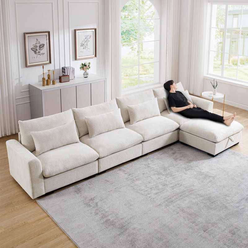 Canapé modulaire Modern Canapé modulaire en velours côtelé Canapé modulaire, H 34,6 po x l 157,5 po x P 33,8 po, Beige