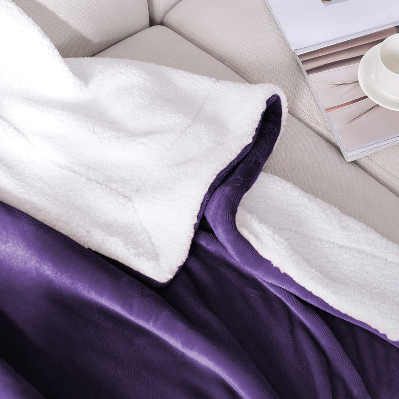 Microplush Soft Fleece Blanket - Fuzzy, Warm, Bed Reversible Blanket, Purple, Throw