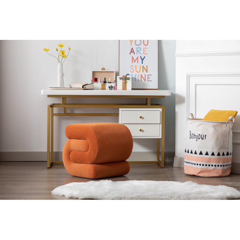 Repose-pieds unique rembourré en laine, Orange, Velvet