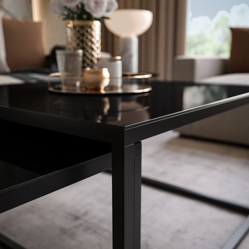 Whitinsville 2 Piece Coffee Table, Black, 45cm H x 70cm W x 70cm D, Black