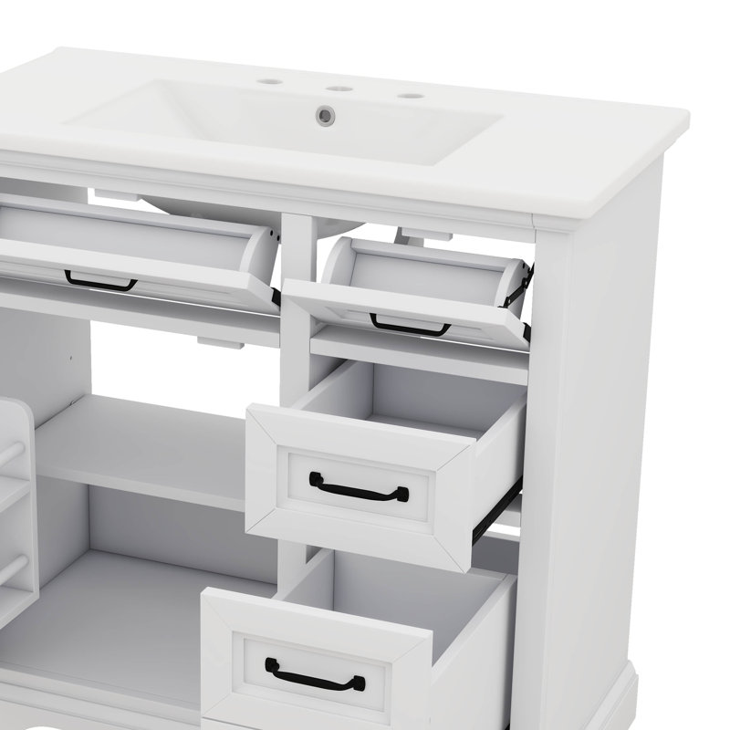 Meuble-lavabo moderne 36 po avec lavabo 36 po avec lavabo en céramique, Blanc
