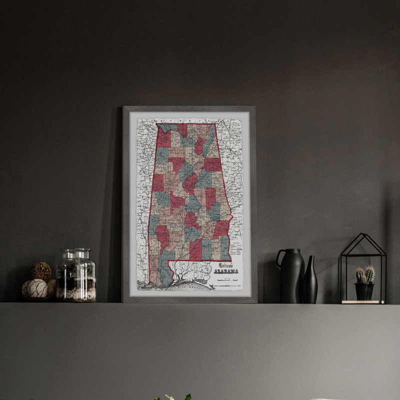 «White Alabama Map», impression encadrée sur papier, H 18 po x l 12 po x P 1,5 po