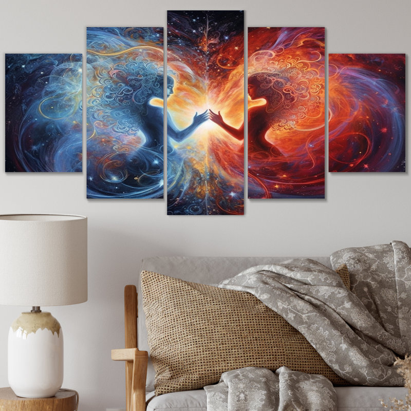 Amour divin à flamme simple - salon romantique avec art mural - 5 panneaux