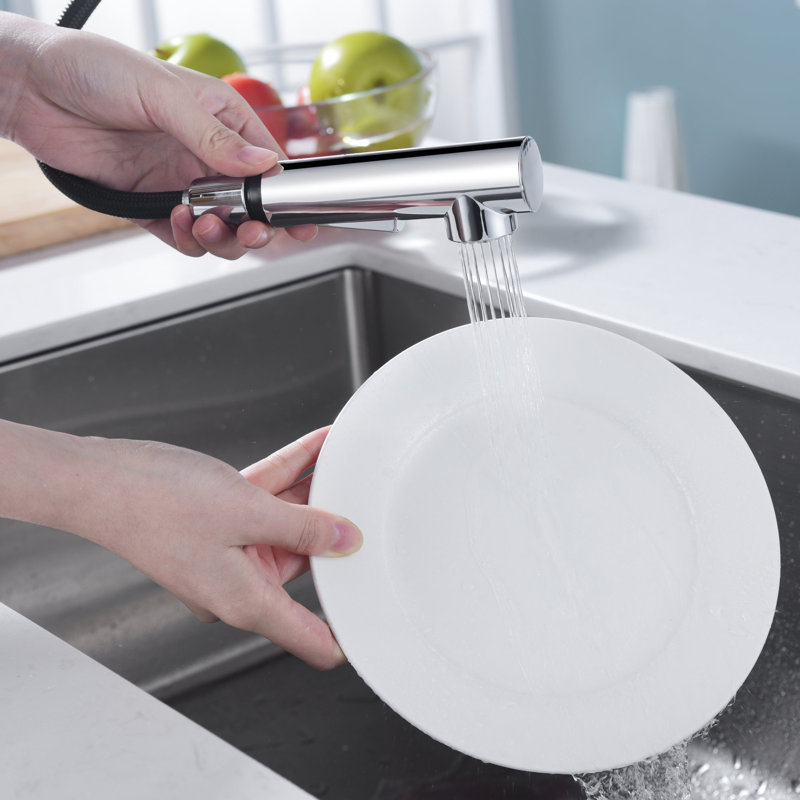 Robinet de cuisine à installation à un trou avec douchette extractible Hena - Chrome poli, Chrome poli