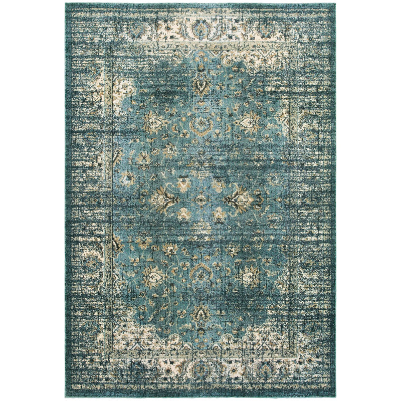 Tapis bleu sarcelle Burruss, Rectangle 9 pi 10 po x 12 pi 10 po