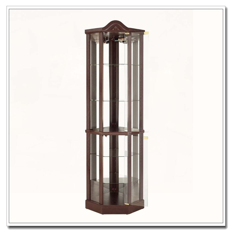 Armoire de coin en verre avec éclairage, Cerisier, H 72 po x l 17 po x P 17 po