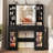 Vanity Desk with RGB Lights, Glass Top, Lighted Mirror and Built-in Hair Dryer Rack, All-in-One White Makeup Table with Drawers and Shelves-1204978349