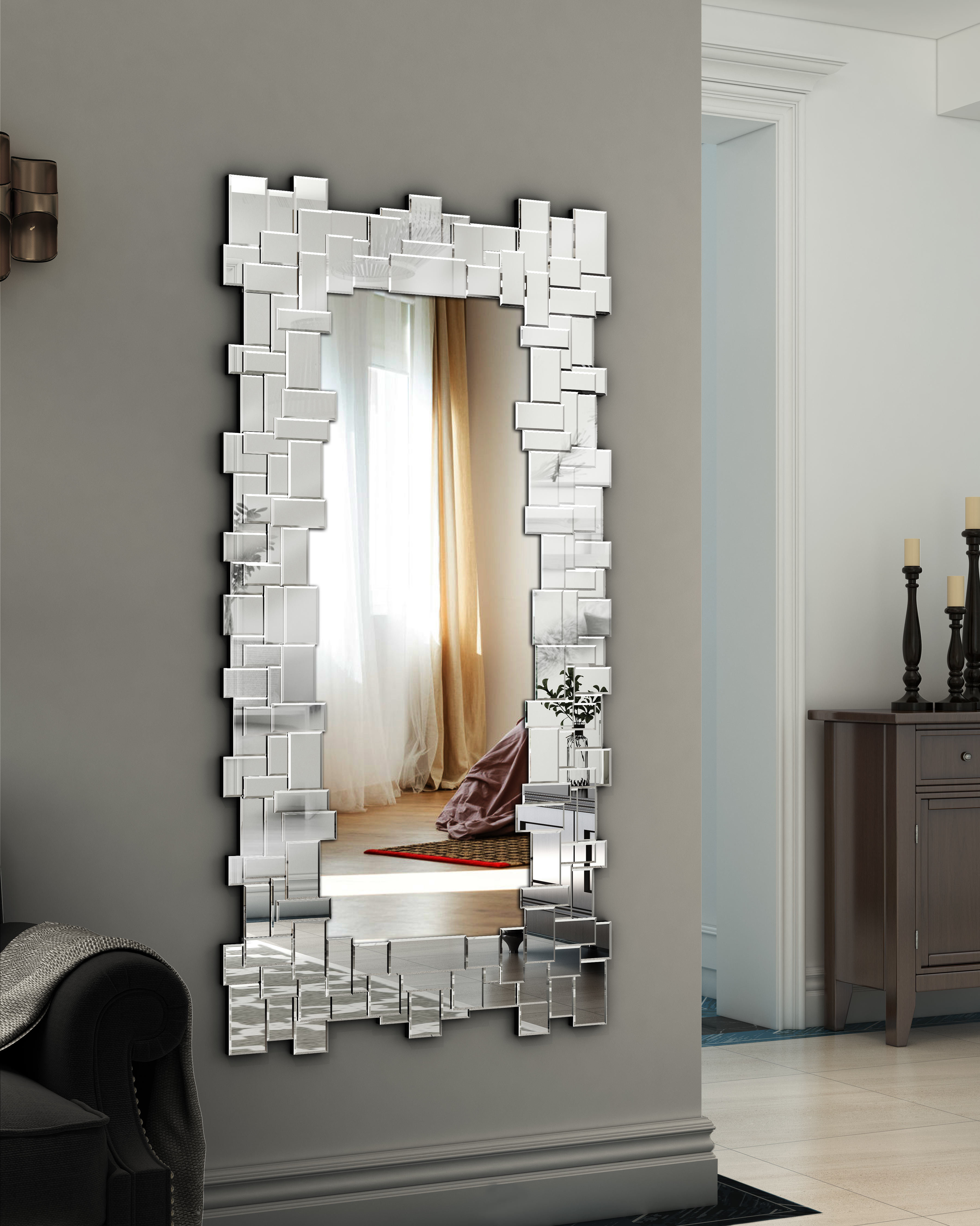 KOHROS Glass Framed Wall Mounted Accent Mirror in Silver & Reviews ...