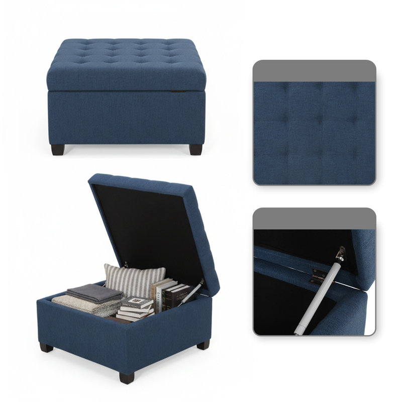 Tabouret de rangement multi-fonctions à coussins matelassés, Marine