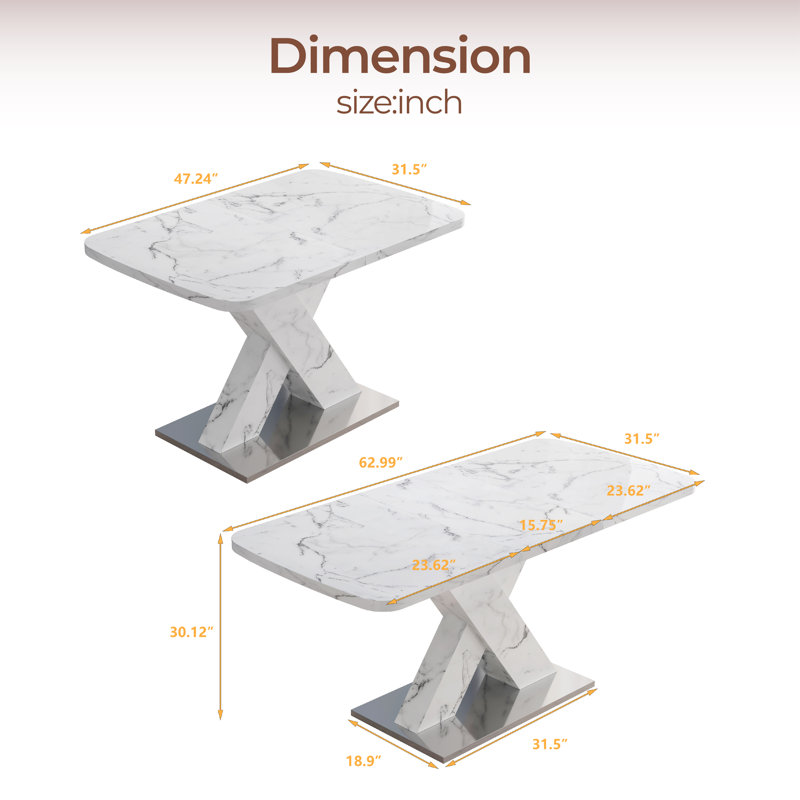 Drumack Extendable Metal Base Dining Table, White