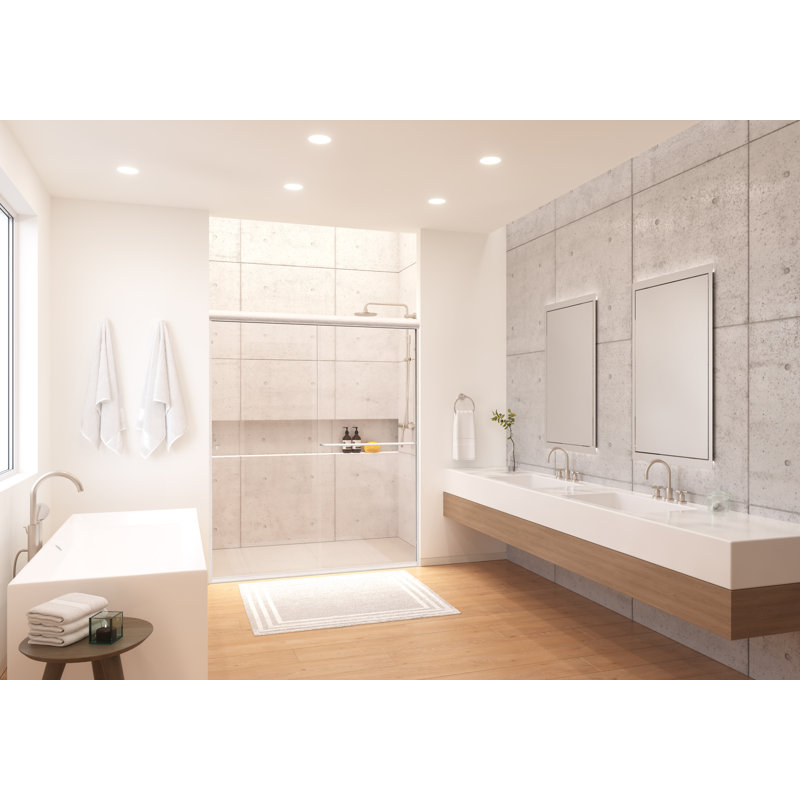 Eurolite 58 in. W x 70.5 in. H Sliding Bypass Frameless Shower Door in Brushed Nickel with 3/8 in. (10mm) Thick Clear Glass