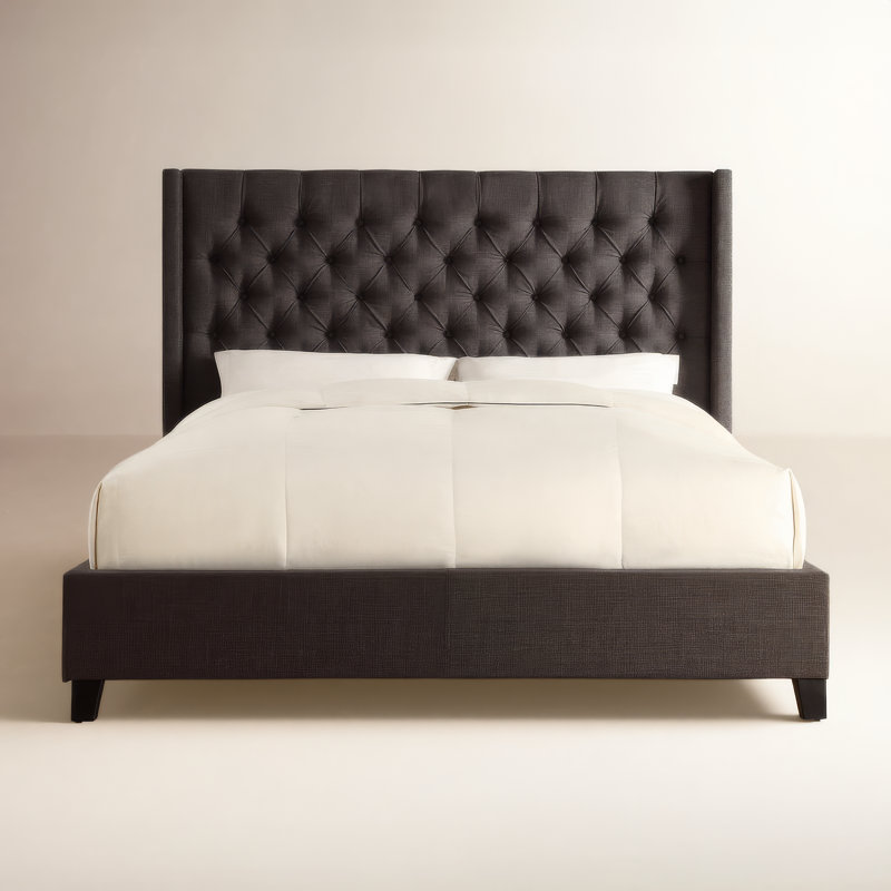 Kaster Upholstered Wingback Bed, King, Heathered Dark Grey Linen