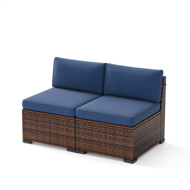 Outdoor Armless Wicker  Chair With Cushions (Set Of 2),  Navy