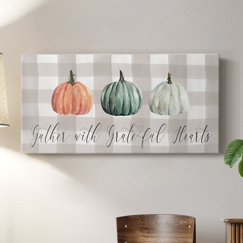 «Gather With Grateful Hearts» - Toile tendue avec châssis - Prêt à accrocher, H 16 po x l 32 po