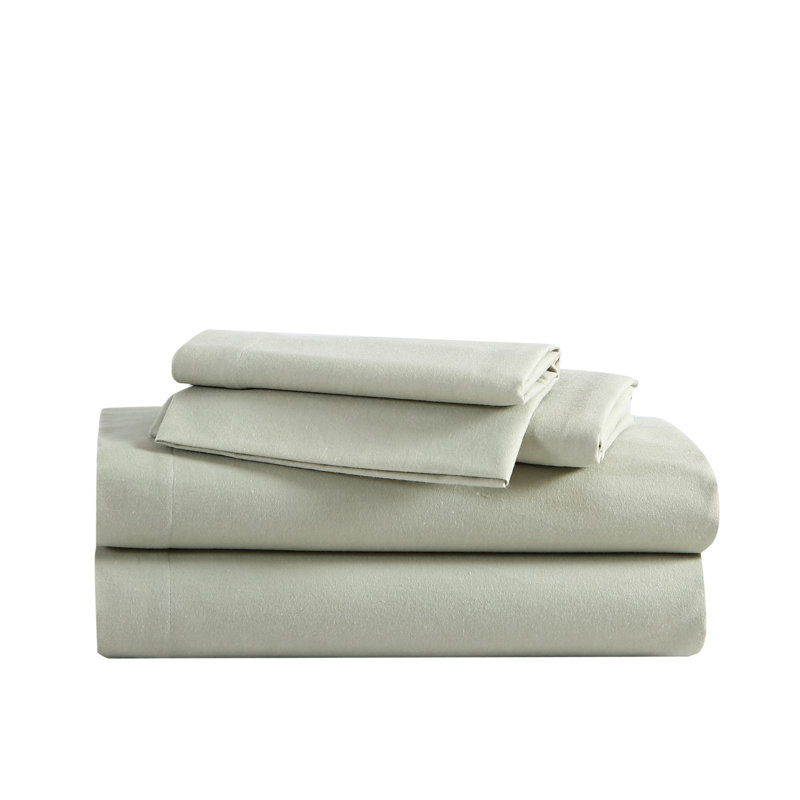 Green Cotton Flannel Full Sheet Set with Deep Pockets