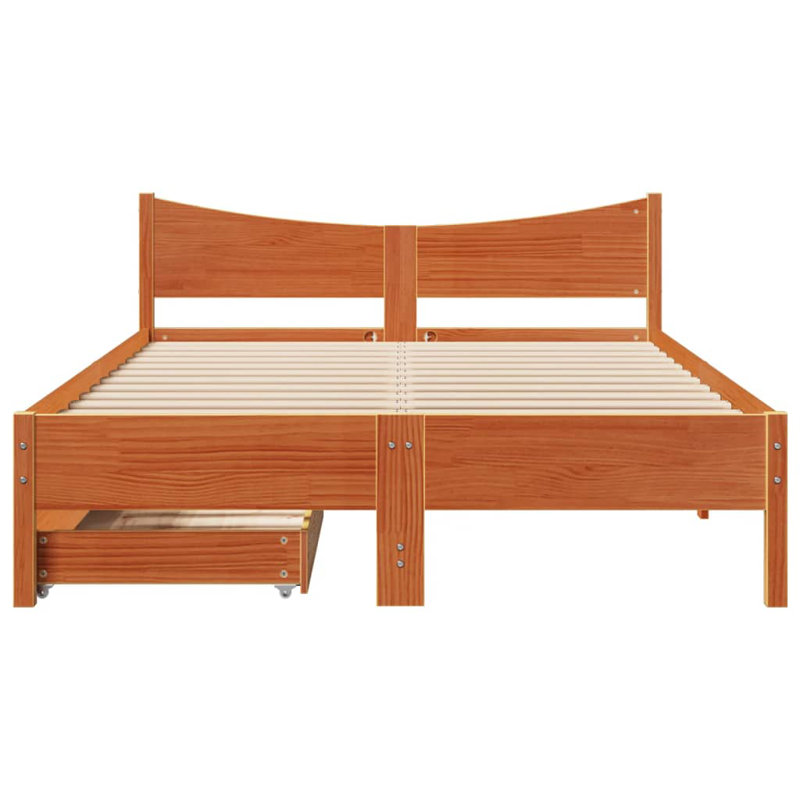 Bogia Solid Wood Storage Bed, 74cm H x 205.5cm W x 125.5cm D, Wax Brown