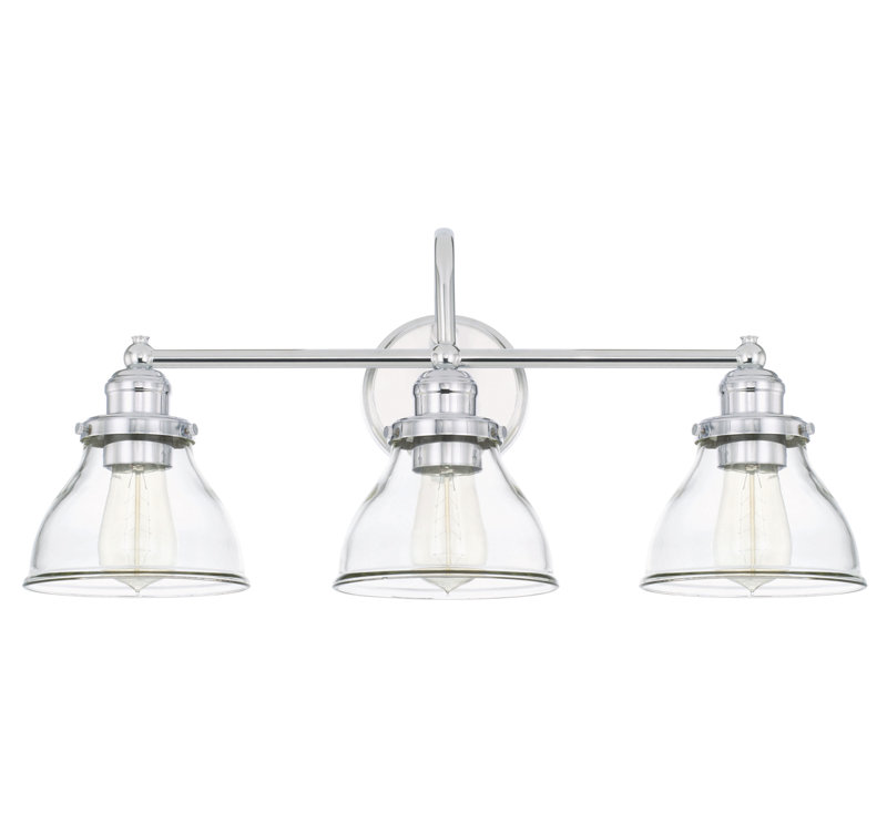 Éclairage de salle de bain à intensité variable 3 lumières Carney, Chrome, Verre transparent