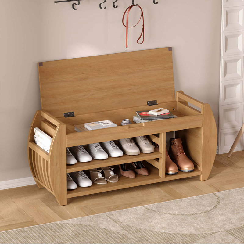 Banc de rangement multifonctionnel rétro avec coussin Retro, Naturel