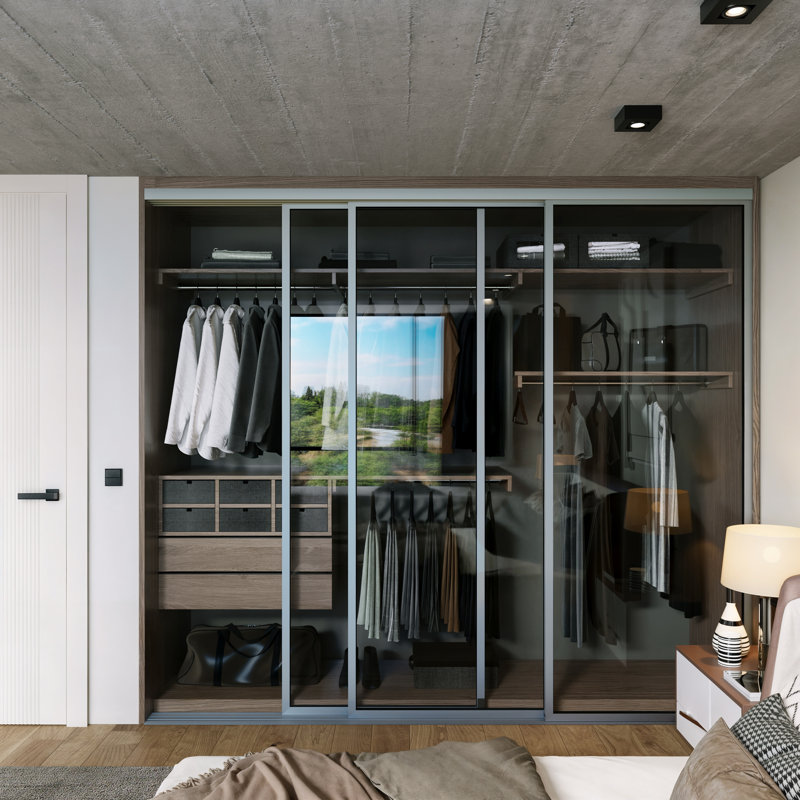 Cloison 3 panneaux coulissants en verre transparent - structure en aluminium avec technologie Silent Glide, 72 po x 96 po, 3