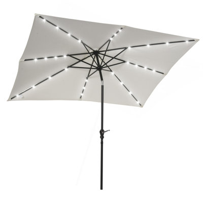 Outsunny 9' X 7' Solar Umbrella, LED Lighted Patio Umbrella For Table Or Base With Tilt & Crank, Outdoor Umbrella For Garden, Deck, Backyard, Pool, Beach, White