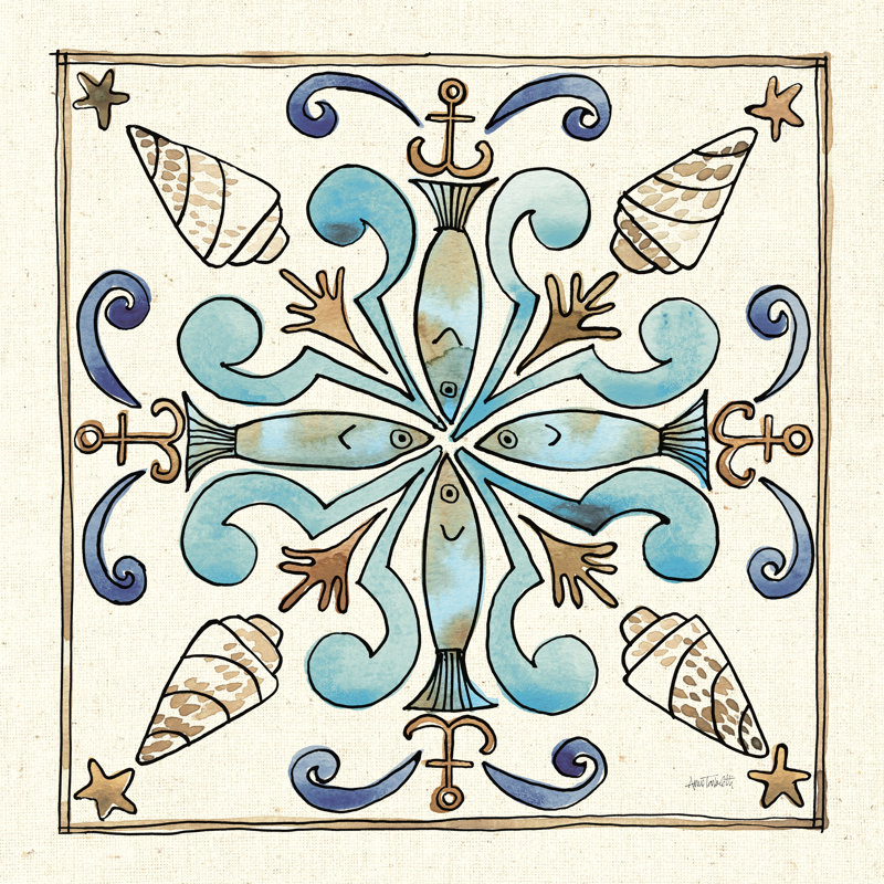 «Coastal Breeze Tile IV» par Anne Tavoletti, impression sur toile tendue, Non, H 12 po x l 12 po x P 1,25 po