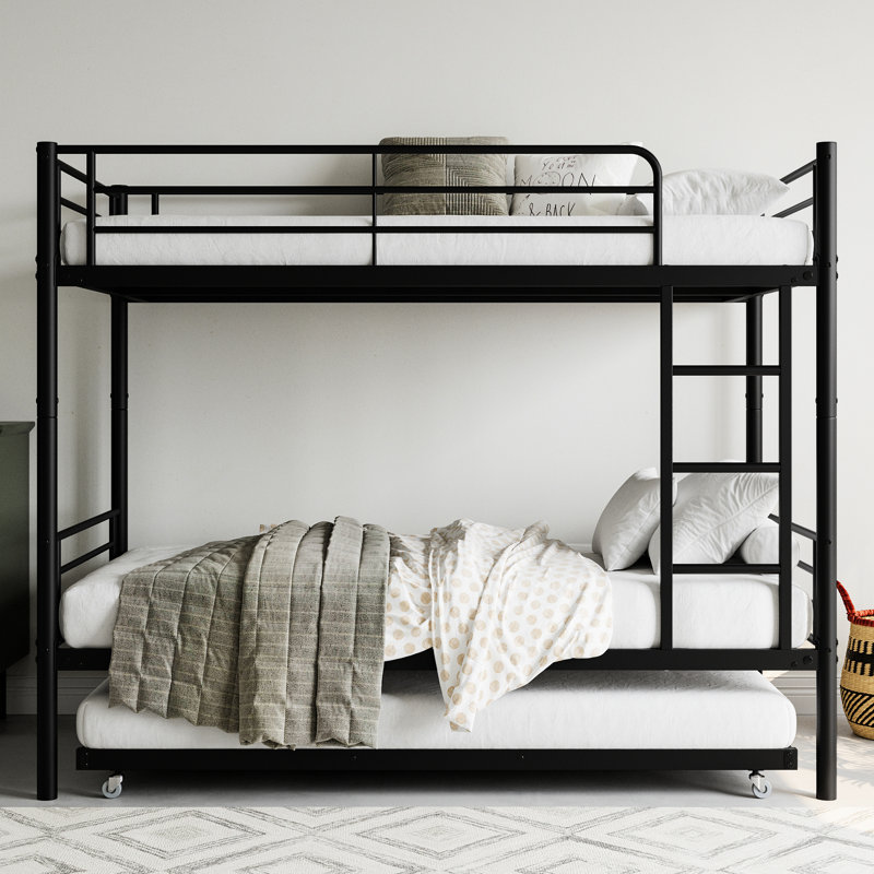 Lit superposé simple avec lit gigogne pour les chambres, structure en acier, Noise-Sleep Modern sur lit gigogne, garde-corps