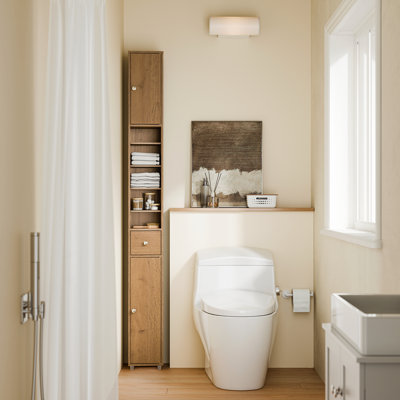 Armoire de rangement étroite pour salle de bain avec 2 portes, 1 tiroir, naturel